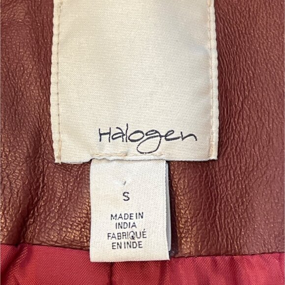 Vintage Halogen Womens Leather Coat Small S Burgundy Button-Up Jacket DH2 - Picture 3 of 7